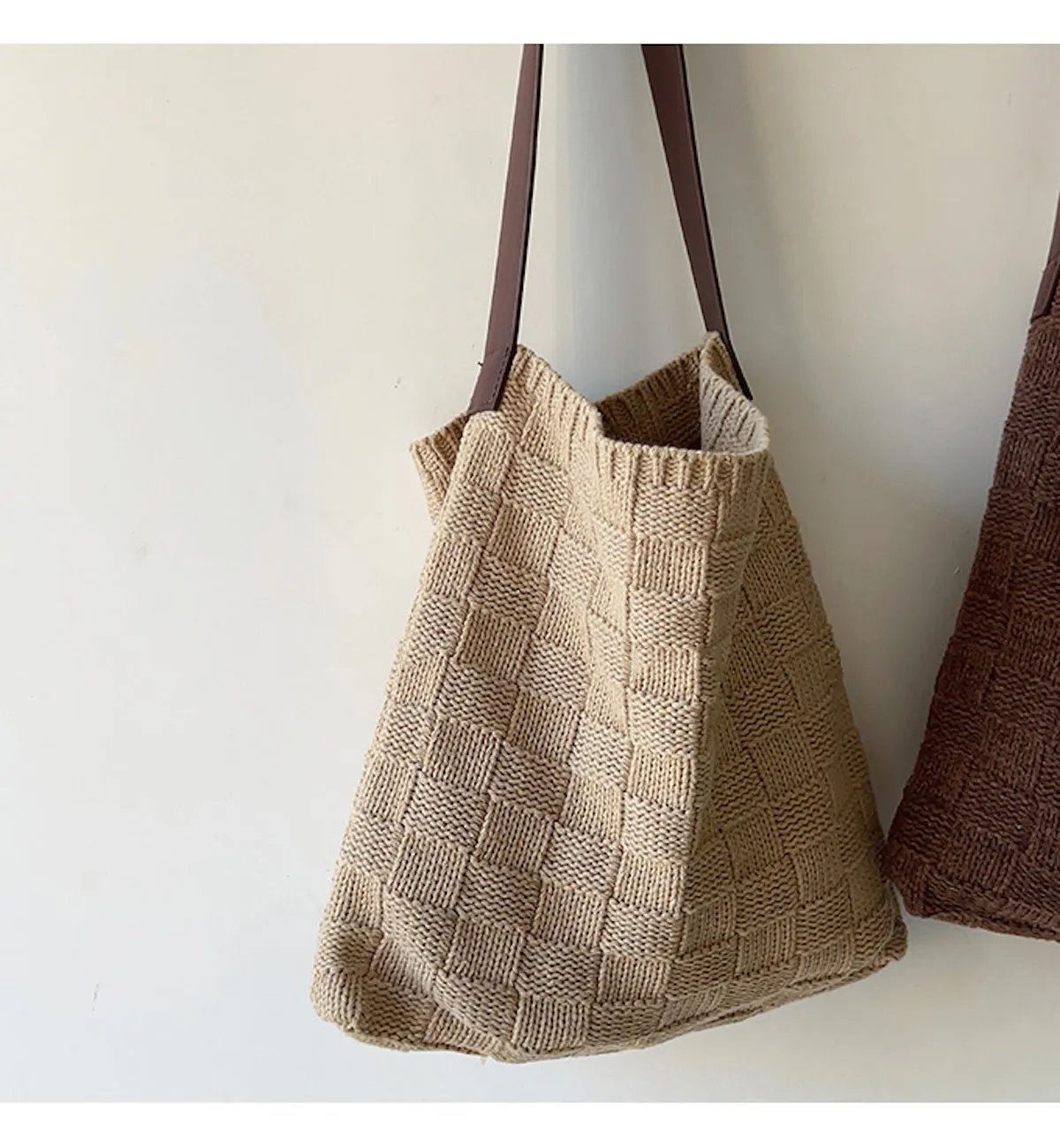 Elena Handbags Cotton Knitted Sweater Shoulder Bag with Leather Strap