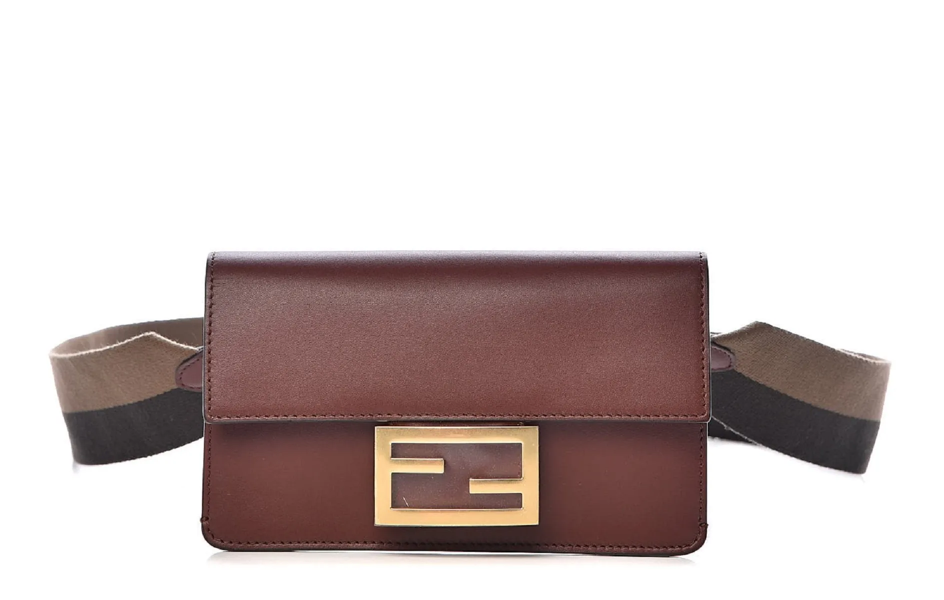 Fendi Baguette Brown Calfskin Leather Flat Mini Shoulder Bag 8BS039