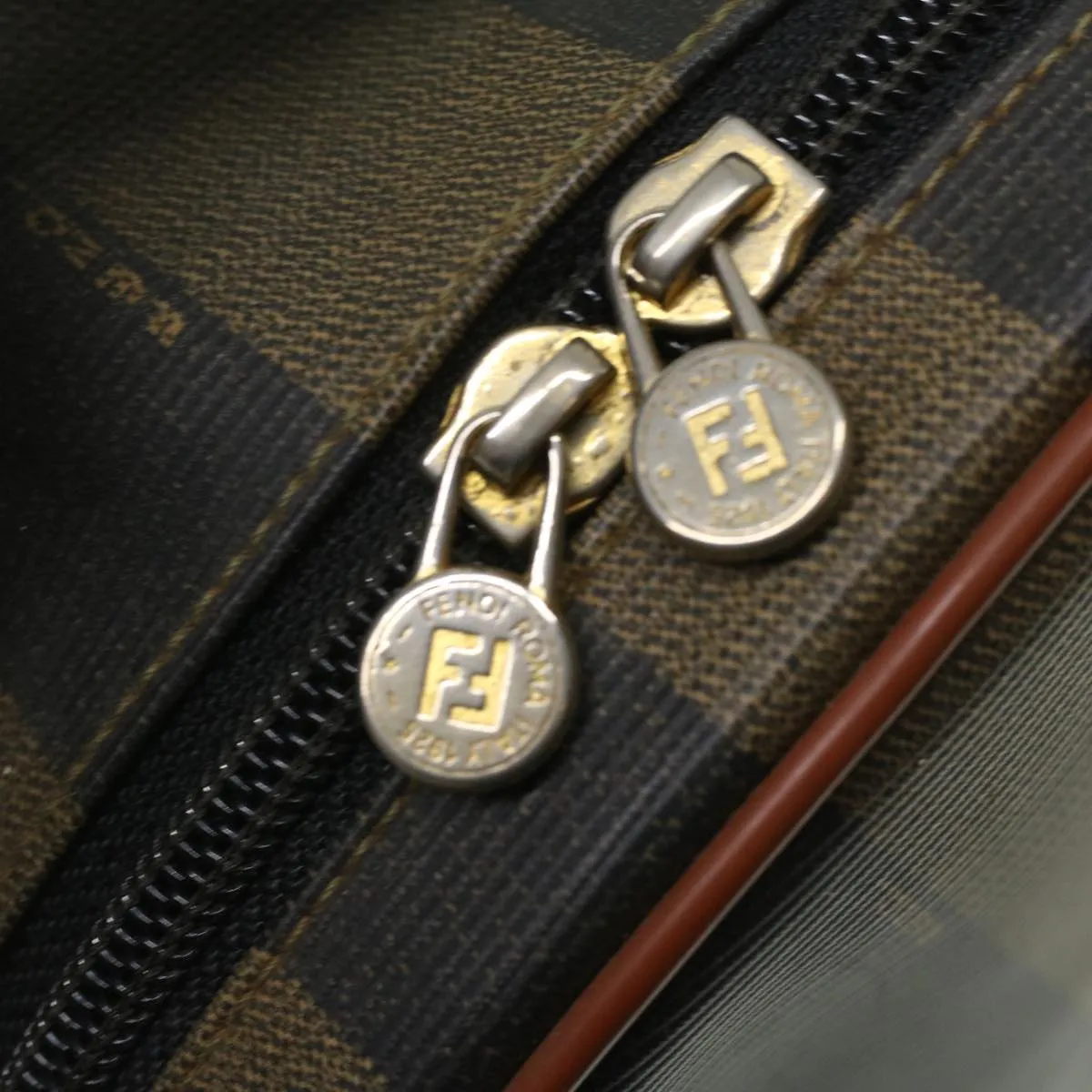 FENDI Pecan Canvas Hand Bag 2way Brown Khaki Auth 36762