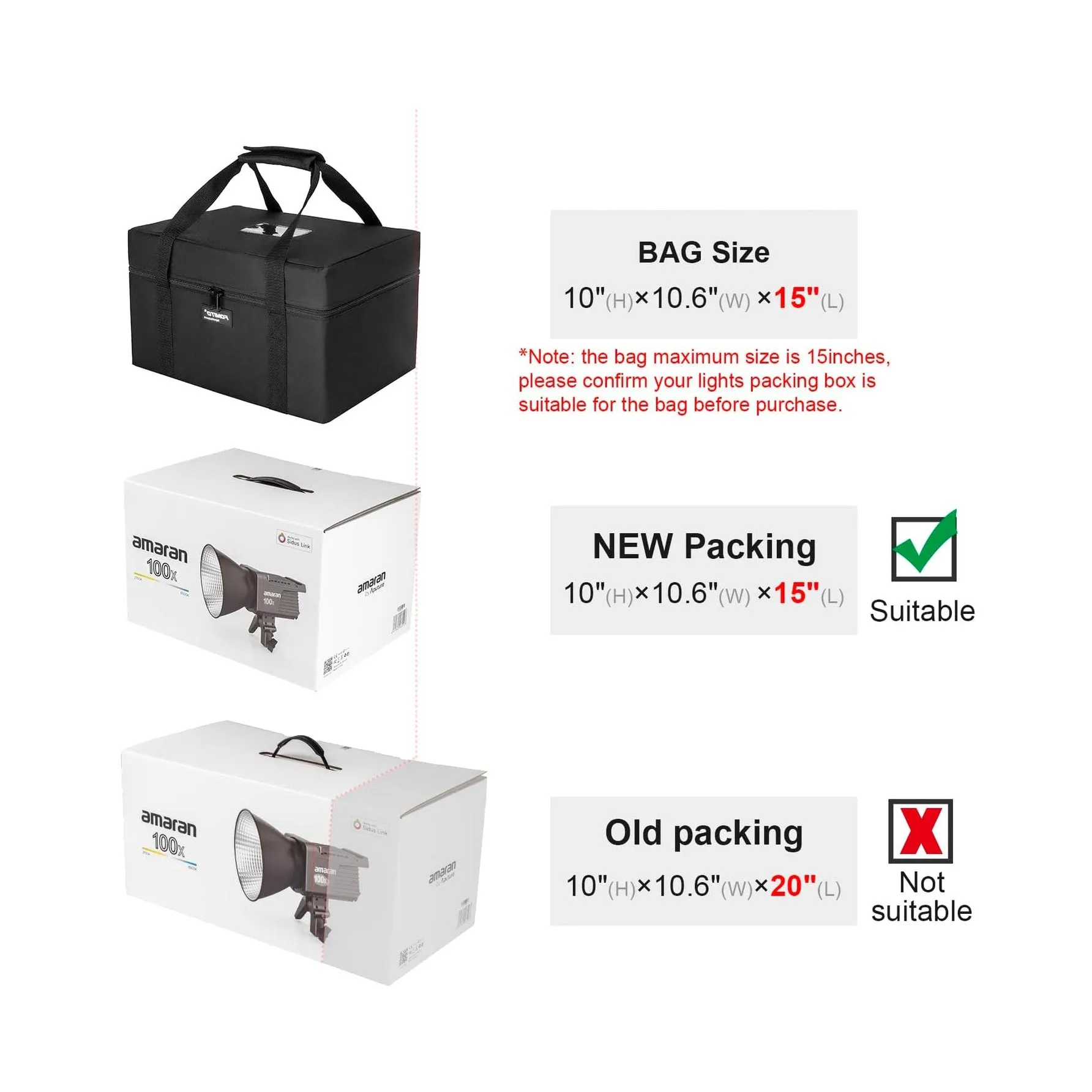 FOMITO CARRY BAG FOR APUTURE AMARAN 100D 100D S AMARAN 100X 100X S AMARAN 200D 200D S AMARAN 200X 200X S LED VIDEO LIGHT