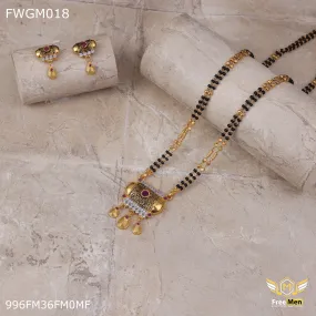 Freemen 1GM Damru red stone mangalsutra with earring for women - FWGM018