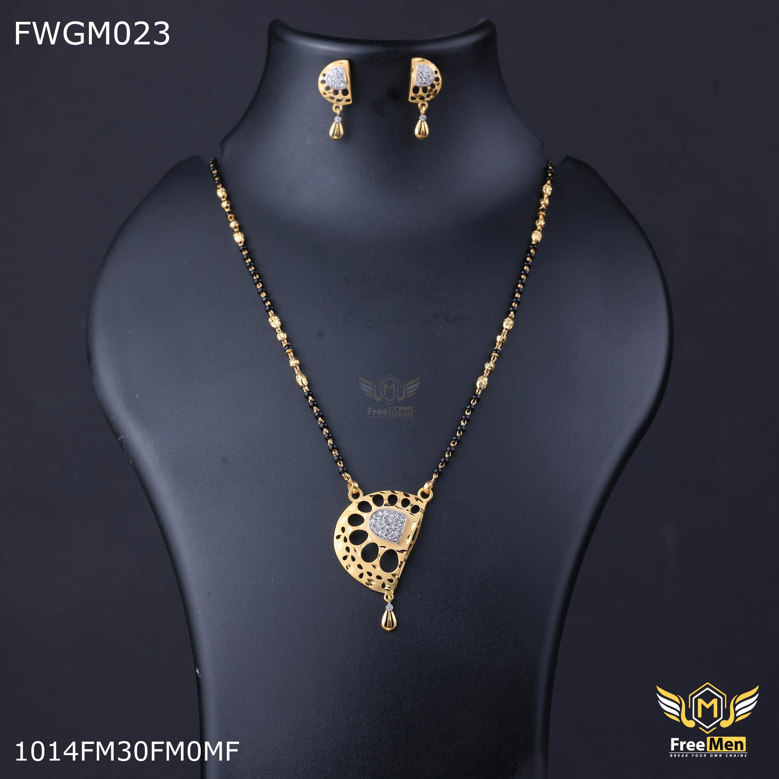 Freemen 1gm Half Circle AD Mangalsutra With Earring for women - FWGM024