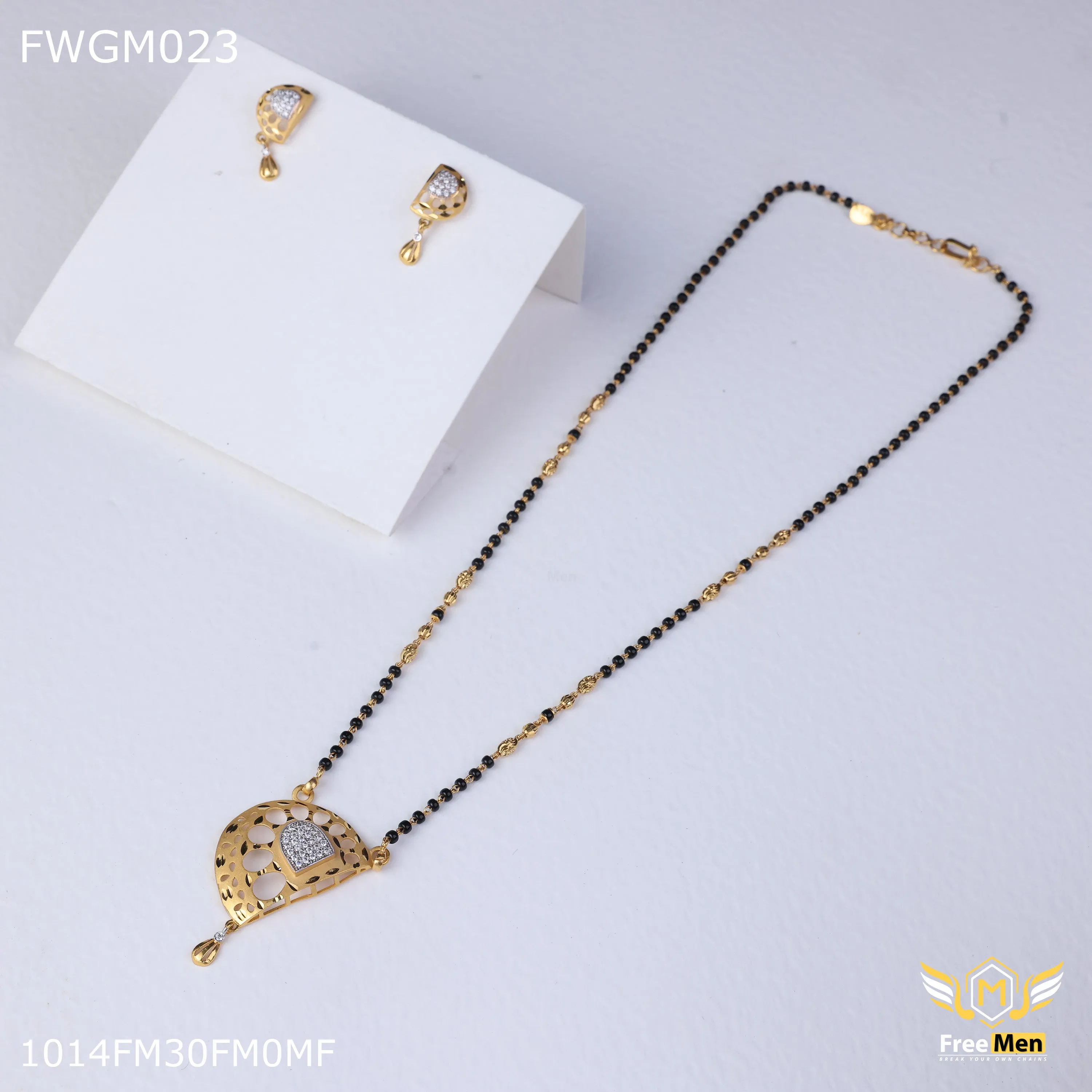 Freemen 1gm Half Circle AD Mangalsutra With Earring for women - FWGM024