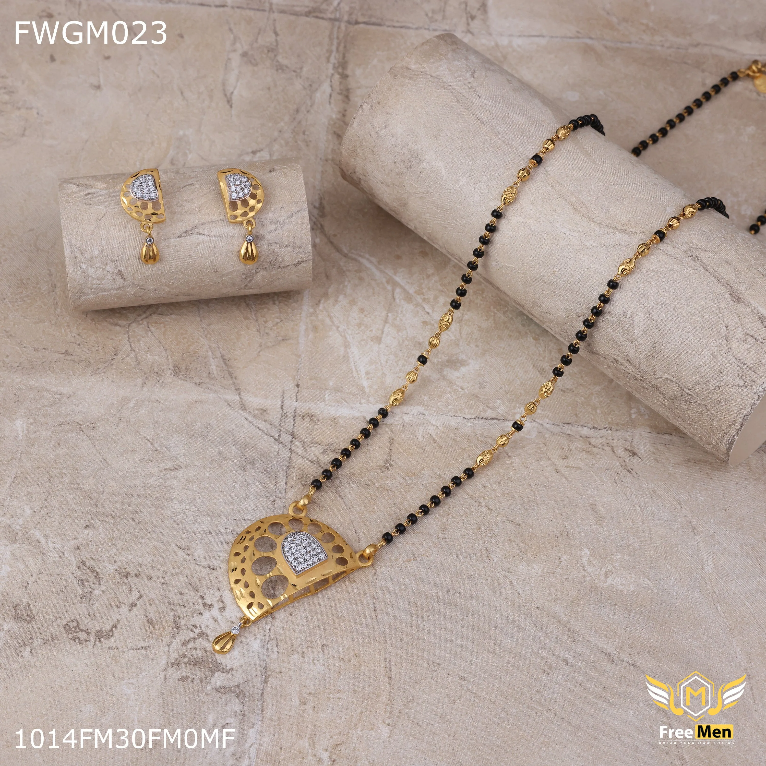 Freemen 1gm Half Circle AD Mangalsutra With Earring for women - FWGM024