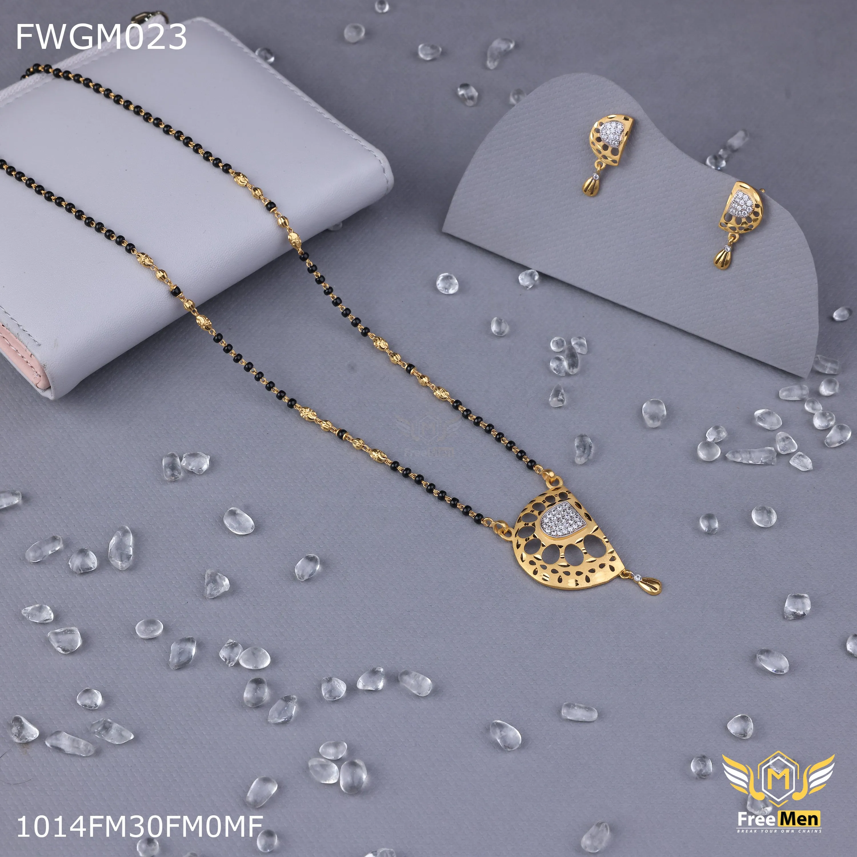 Freemen 1gm Half Circle AD Mangalsutra With Earring for women - FWGM024