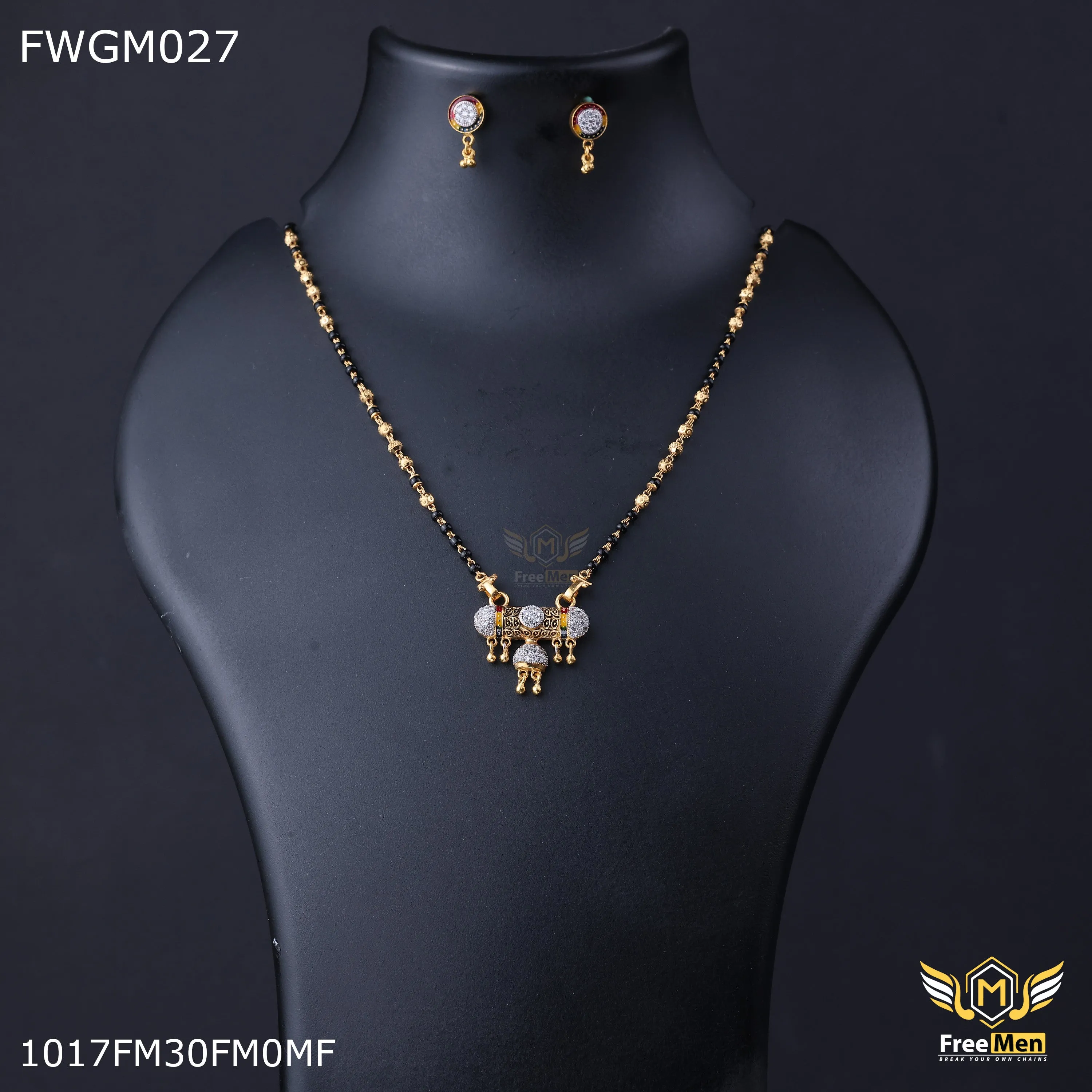 Freemen 1gm Lightweight Mangalsutra With Earring for women - FWGM027