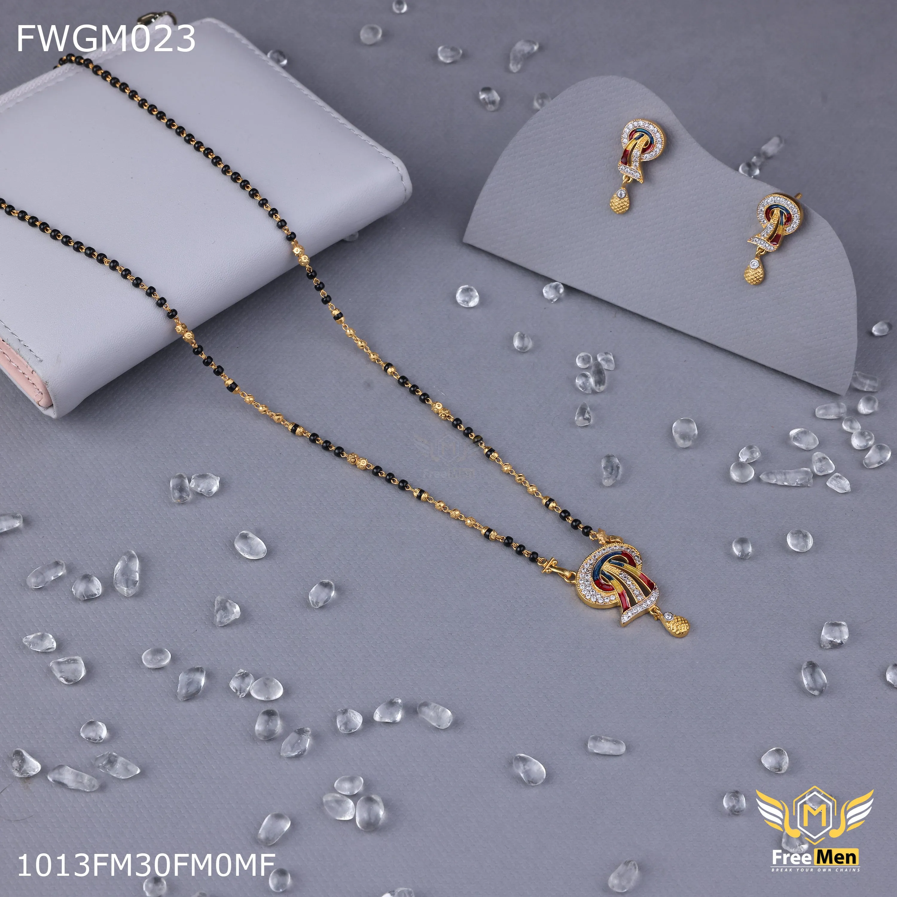 Freemen 1GM One line colour ad pendent mangalsutra With Earring for women - FWGM023