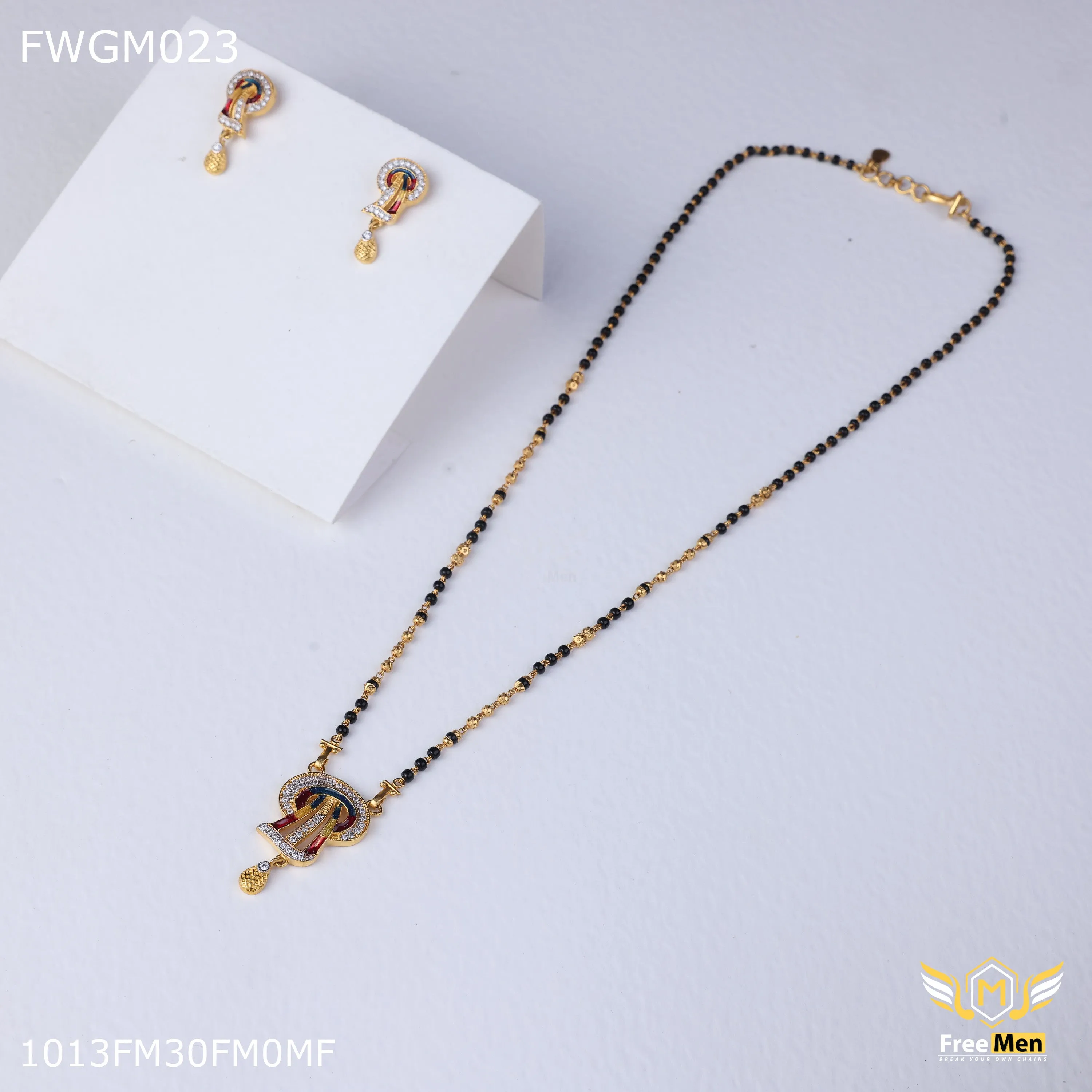 Freemen 1GM One line colour ad pendent mangalsutra With Earring for women - FWGM023