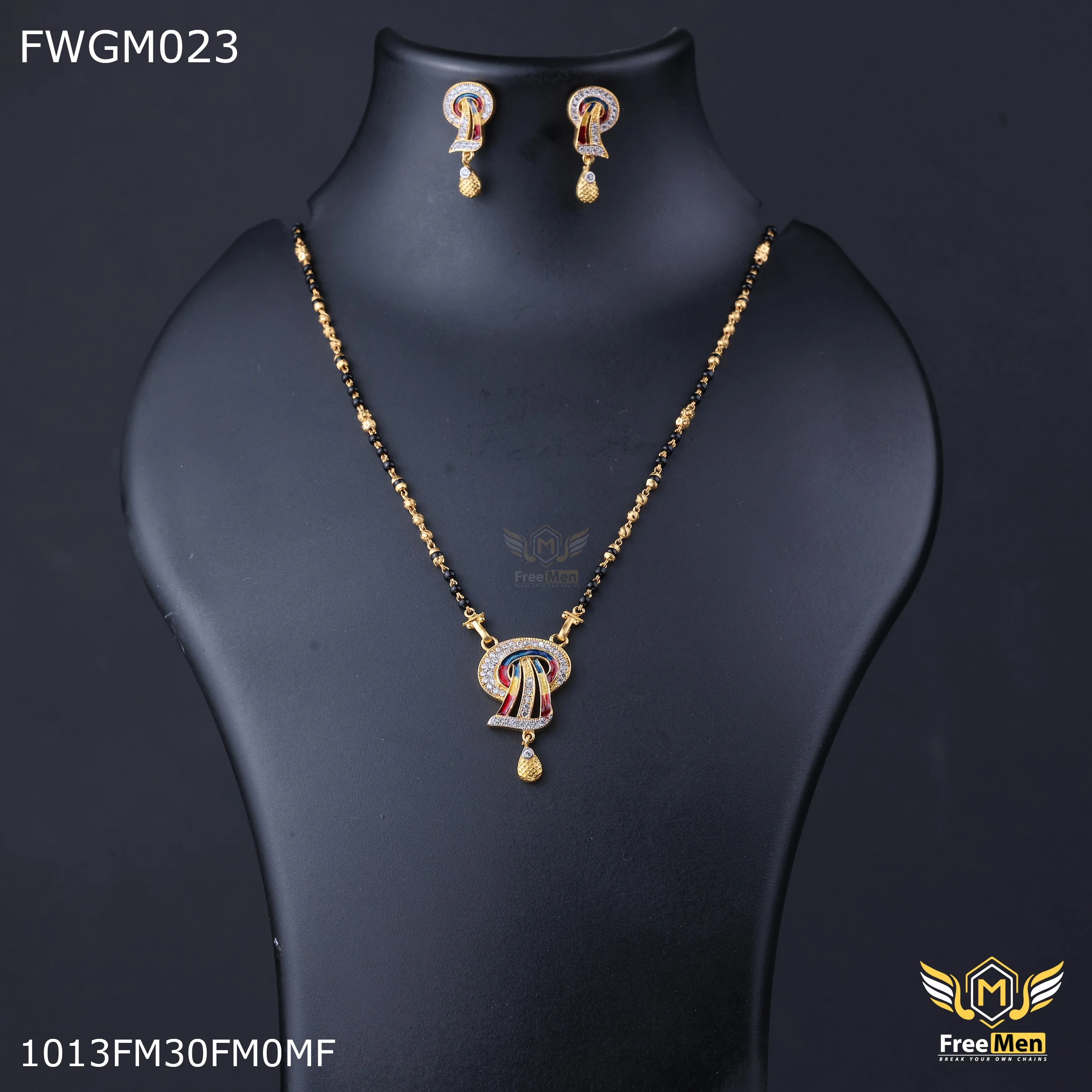 Freemen 1GM One line colour ad pendent mangalsutra With Earring for women - FWGM023