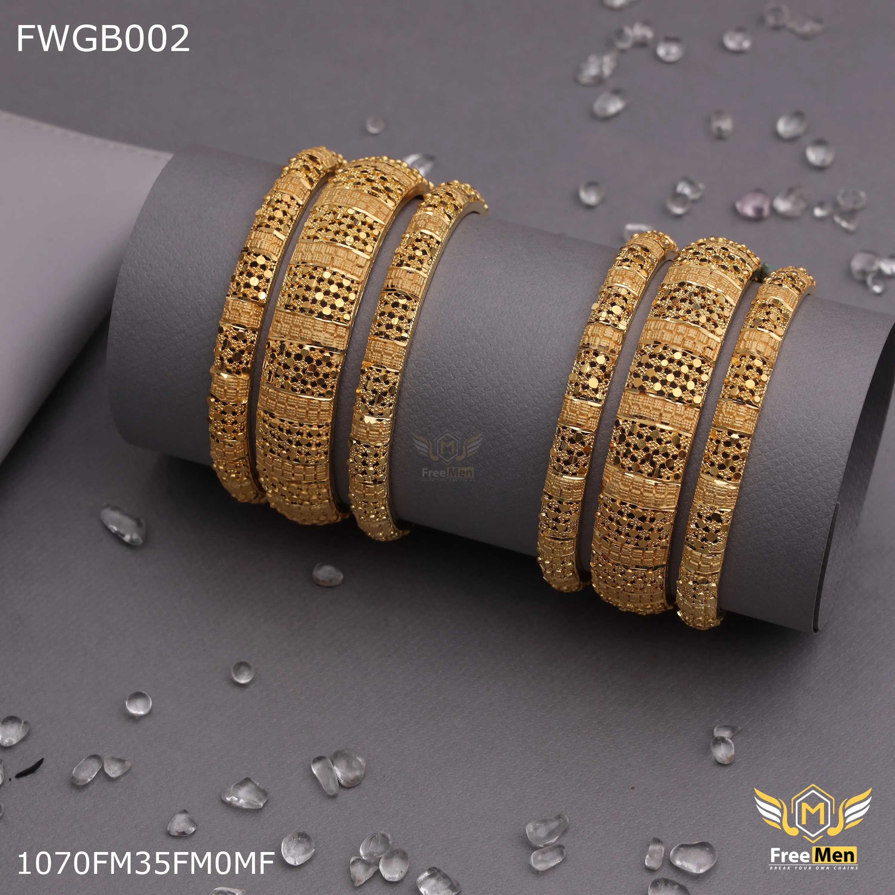 Freemen 1mg finishing shinig bangles set gold plated for women - FWGB002