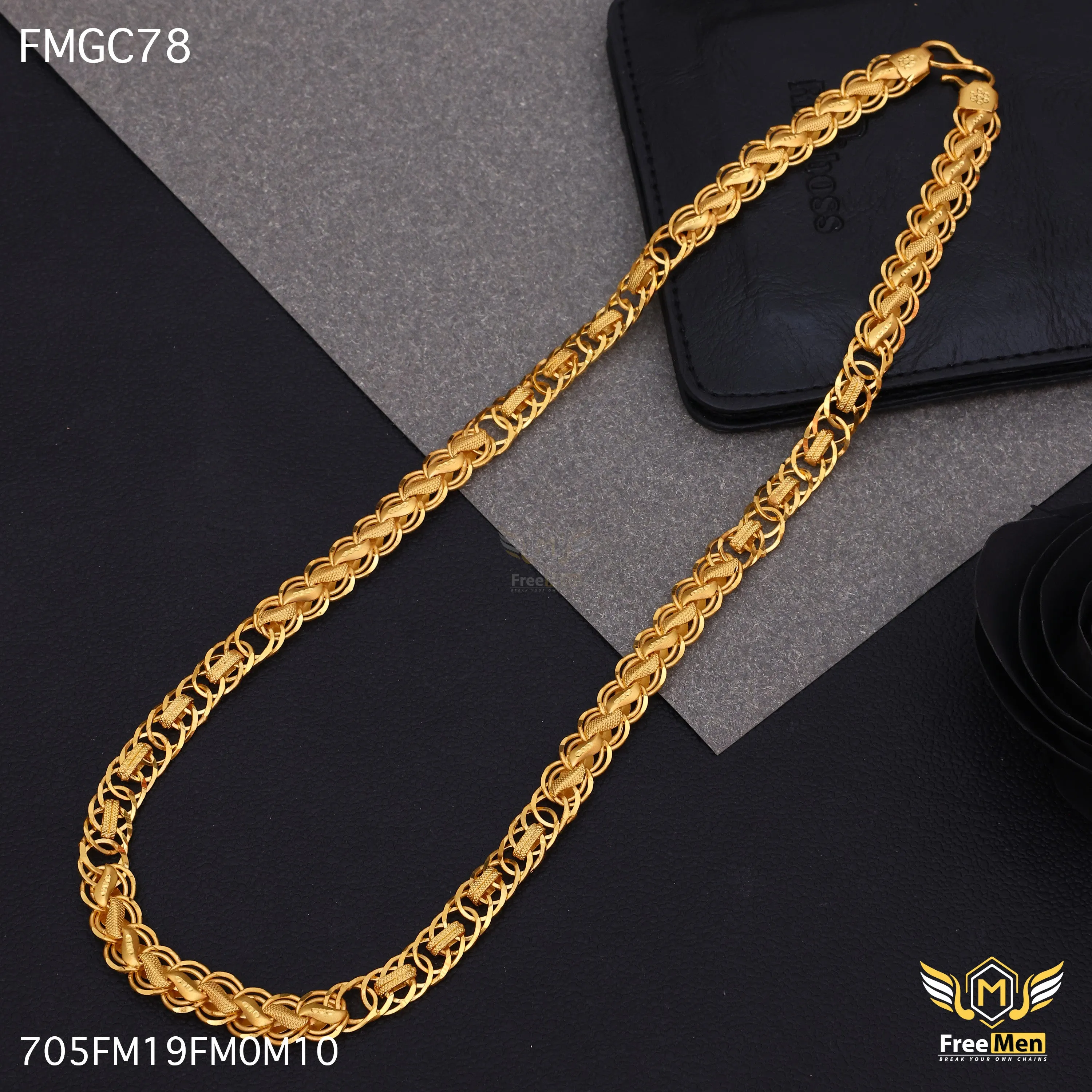 Freemen Gold Plated kohli Rings DurableChain for Men - FMGC78