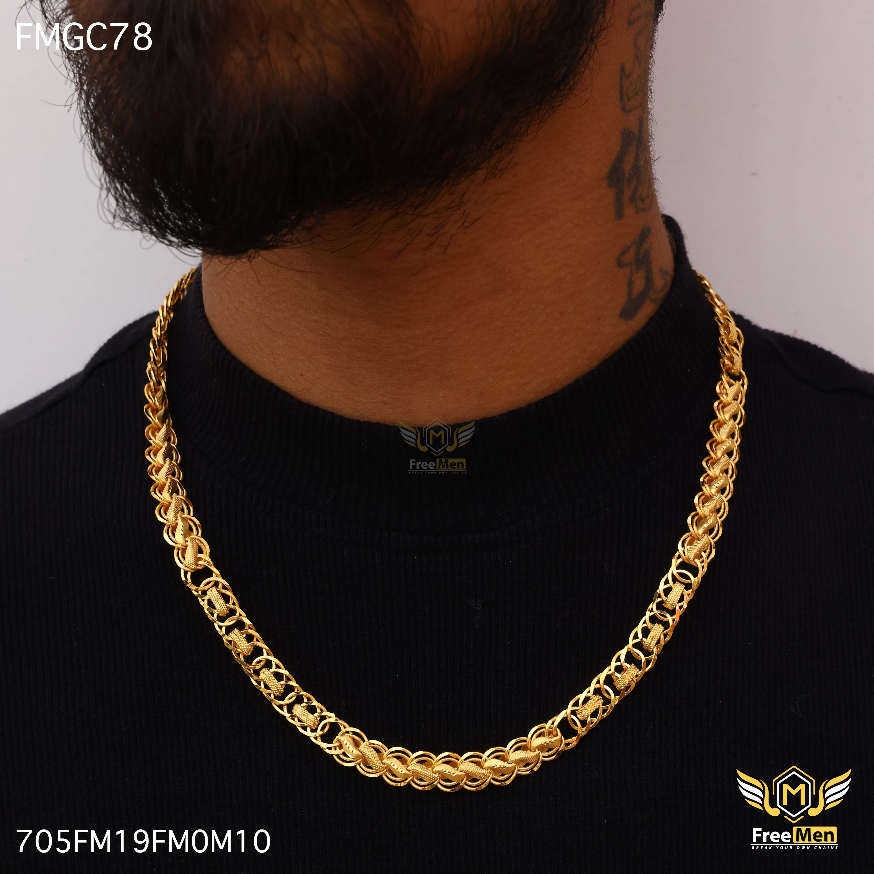Freemen Gold Plated kohli Rings DurableChain for Men - FMGC78