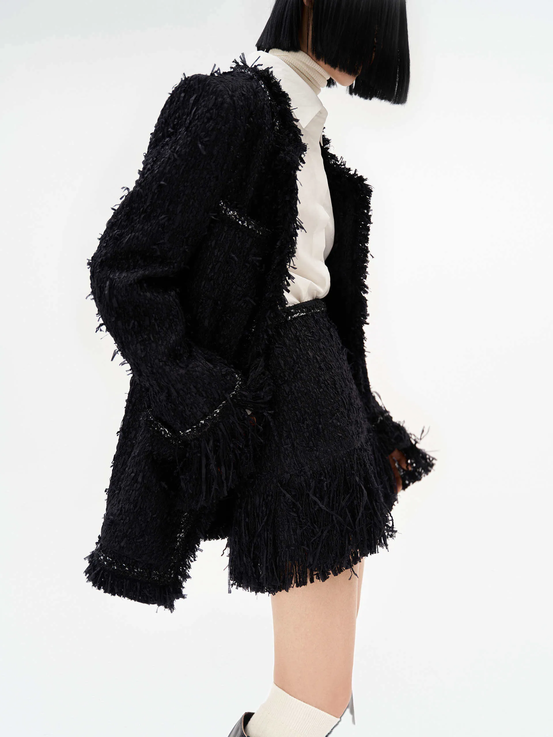Fringed Detail Tweed Skirt