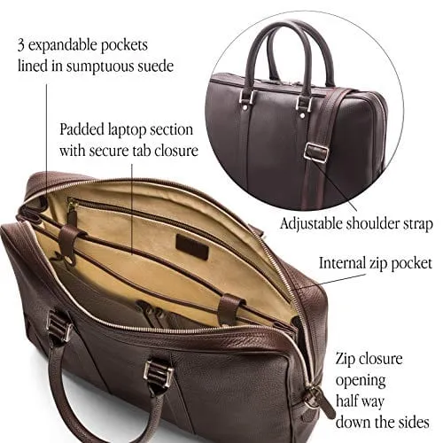 Gainsborough Leather 15" Laptop Bag - Brown With Silver