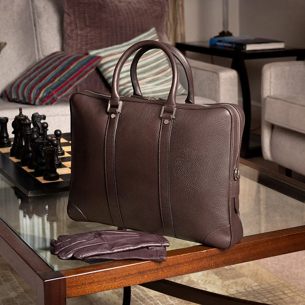 Gainsborough Leather 15" Laptop Bag - Brown With Silver