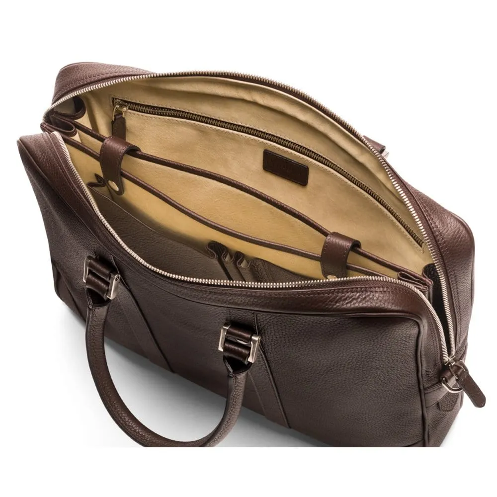 Gainsborough Leather 15" Laptop Bag - Brown With Silver