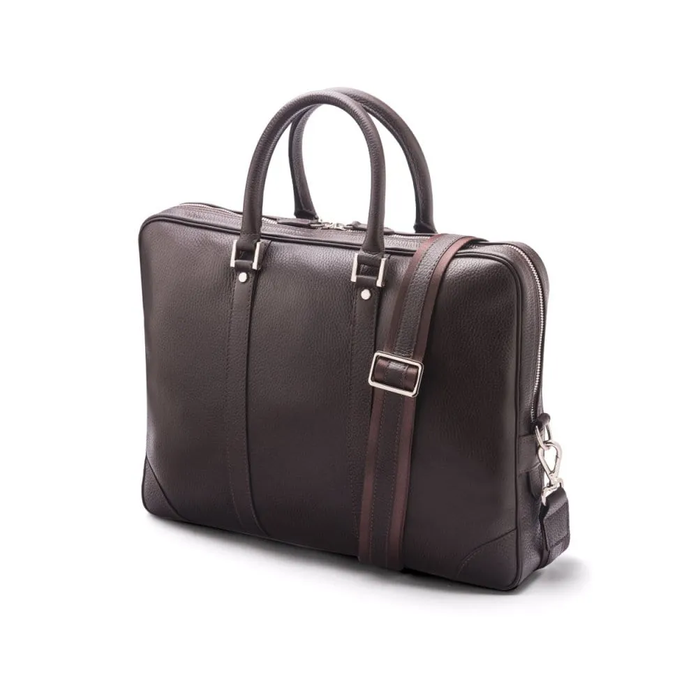 Gainsborough Leather 15" Laptop Bag - Brown With Silver