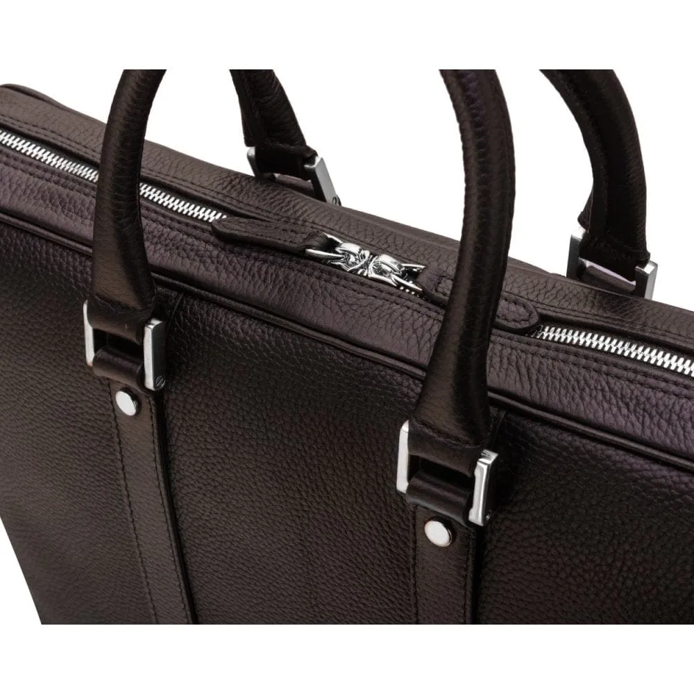Gainsborough Leather 15" Laptop Bag - Brown With Silver