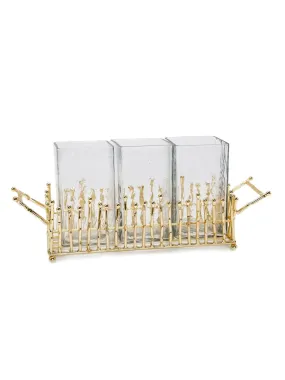 Glass Utensil Holder with Gold Linear Details