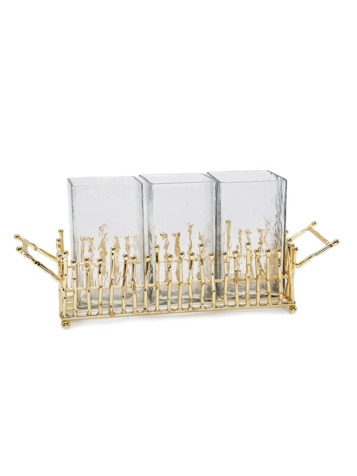 Glass Utensil Holder with Gold Linear Details