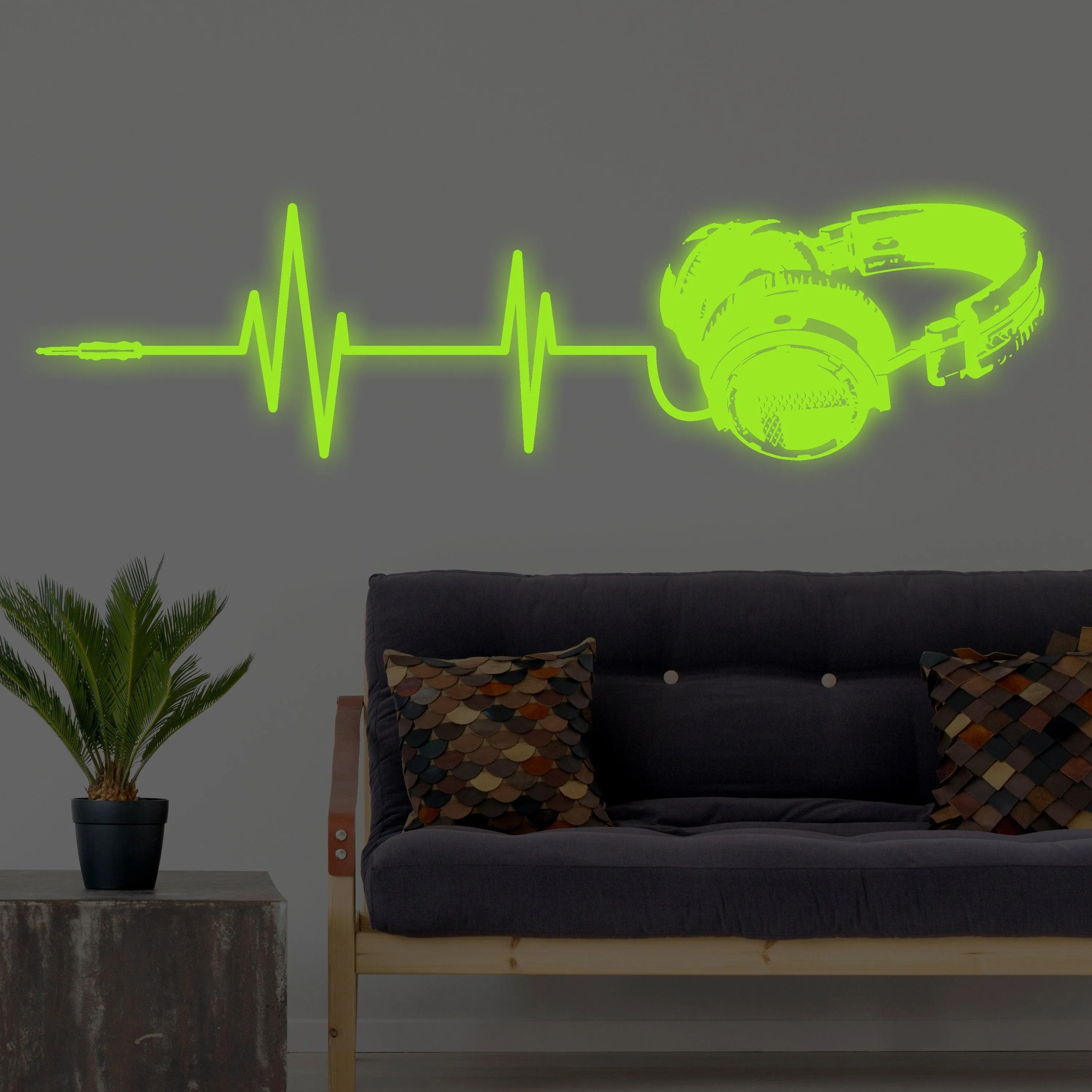 Glow In Dark Headphone Vinyl Wall Sticker - Night Light Music Art Dj Decal