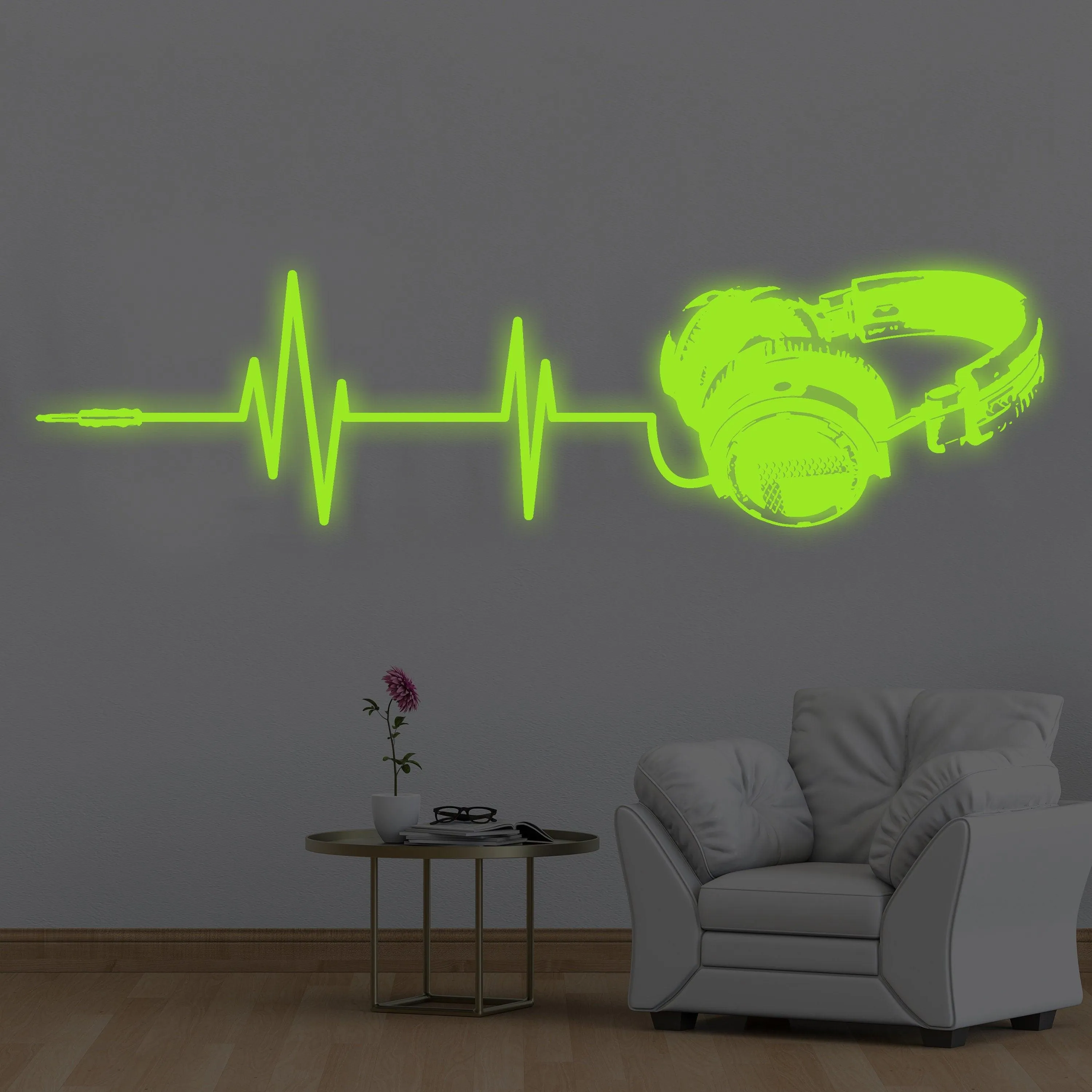 Glow In Dark Headphone Vinyl Wall Sticker - Night Light Music Art Dj Decal