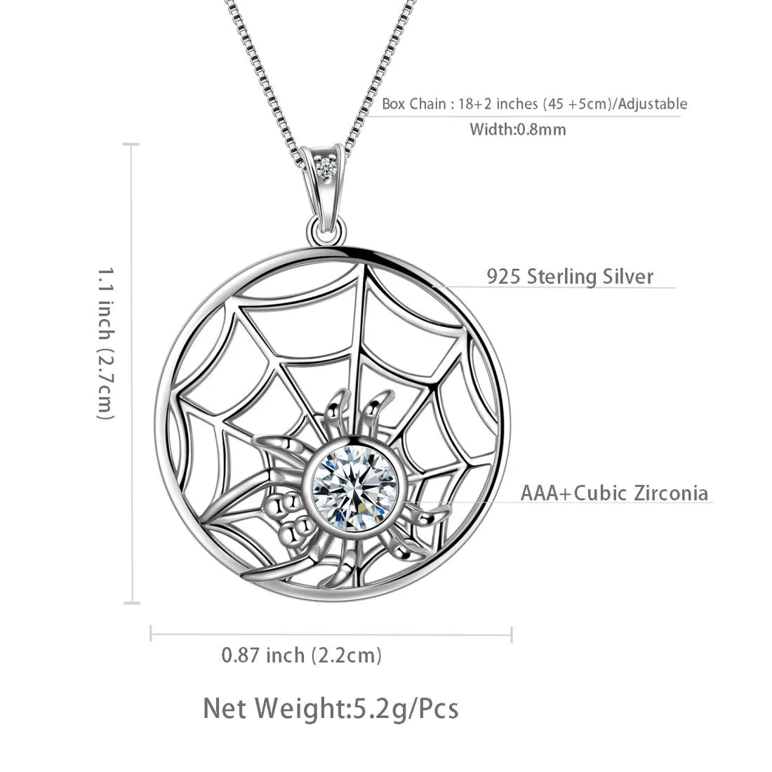 Halloween Spider Necklace Tarantula Web Pendant Women Jewelry 925 Sterling Silver