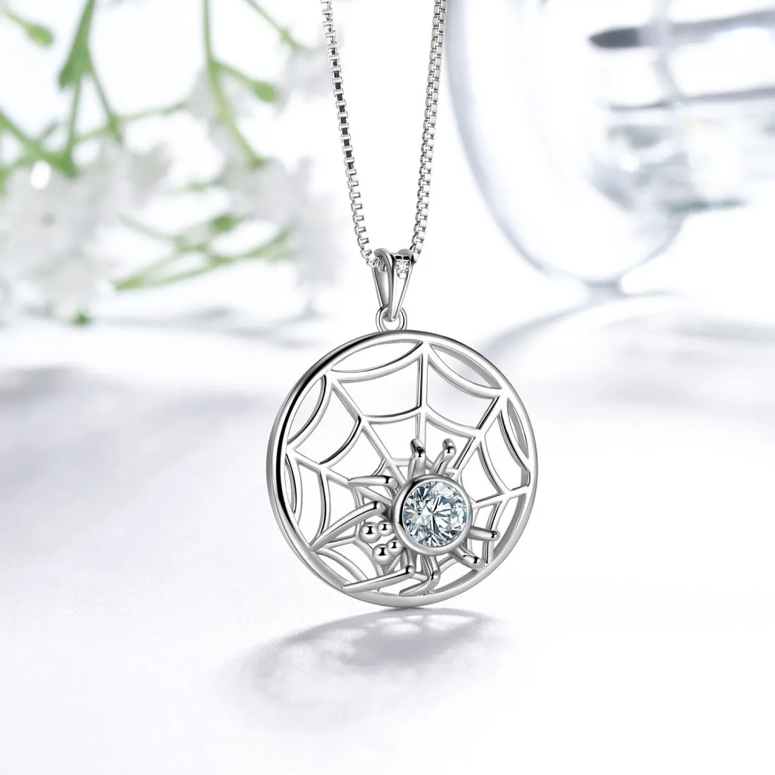 Halloween Spider Necklace Tarantula Web Pendant Women Jewelry 925 Sterling Silver