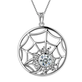 Halloween Spider Necklace Tarantula Web Pendant Women Jewelry 925 Sterling Silver