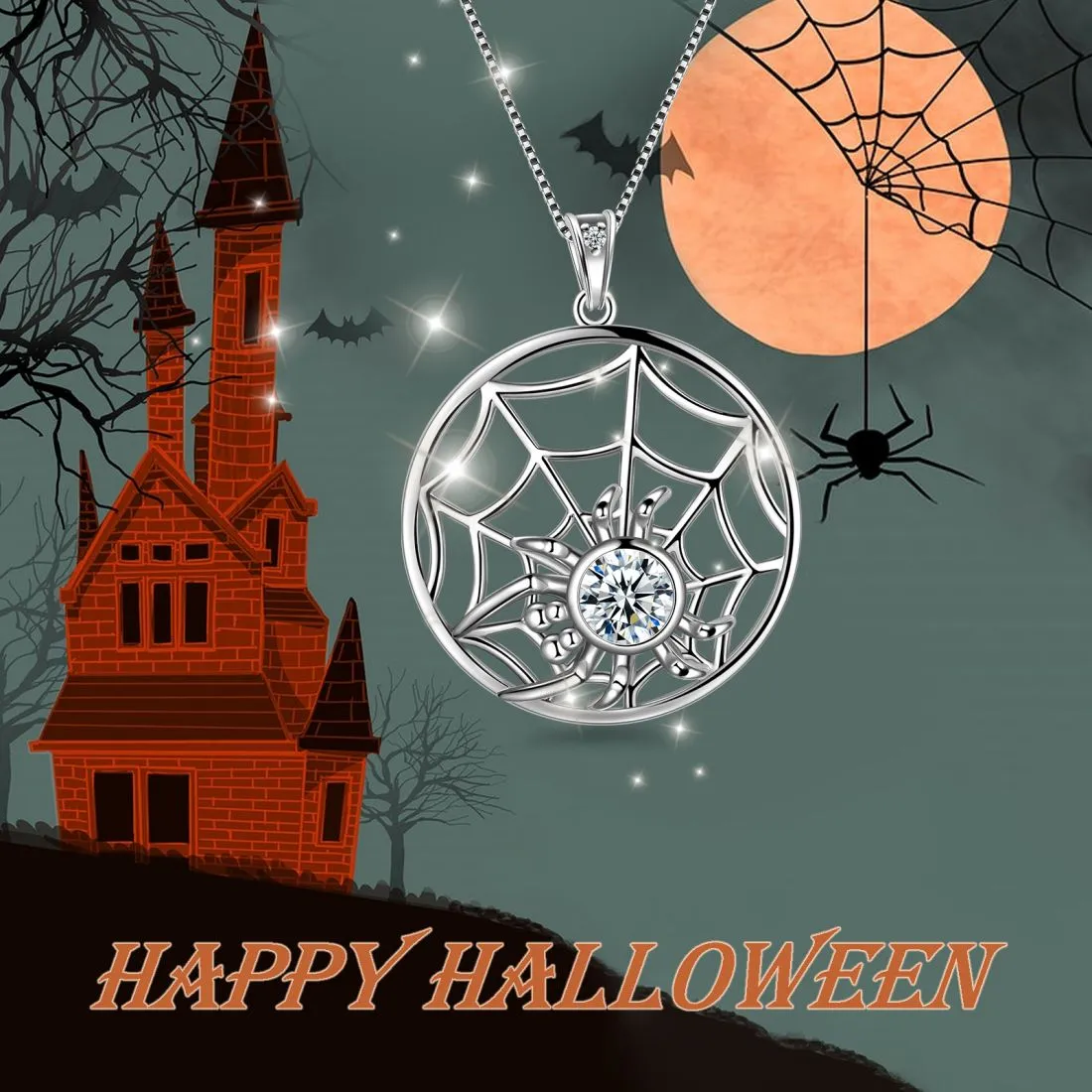 Halloween Spider Necklace Tarantula Web Pendant Women Jewelry 925 Sterling Silver