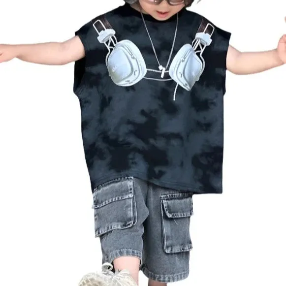 Headphone Top Pocket Denim Short Set