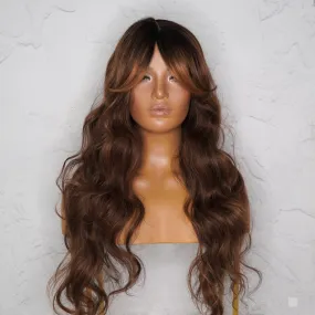 HENLEY Chocolate Brown Lace Fringe Wig