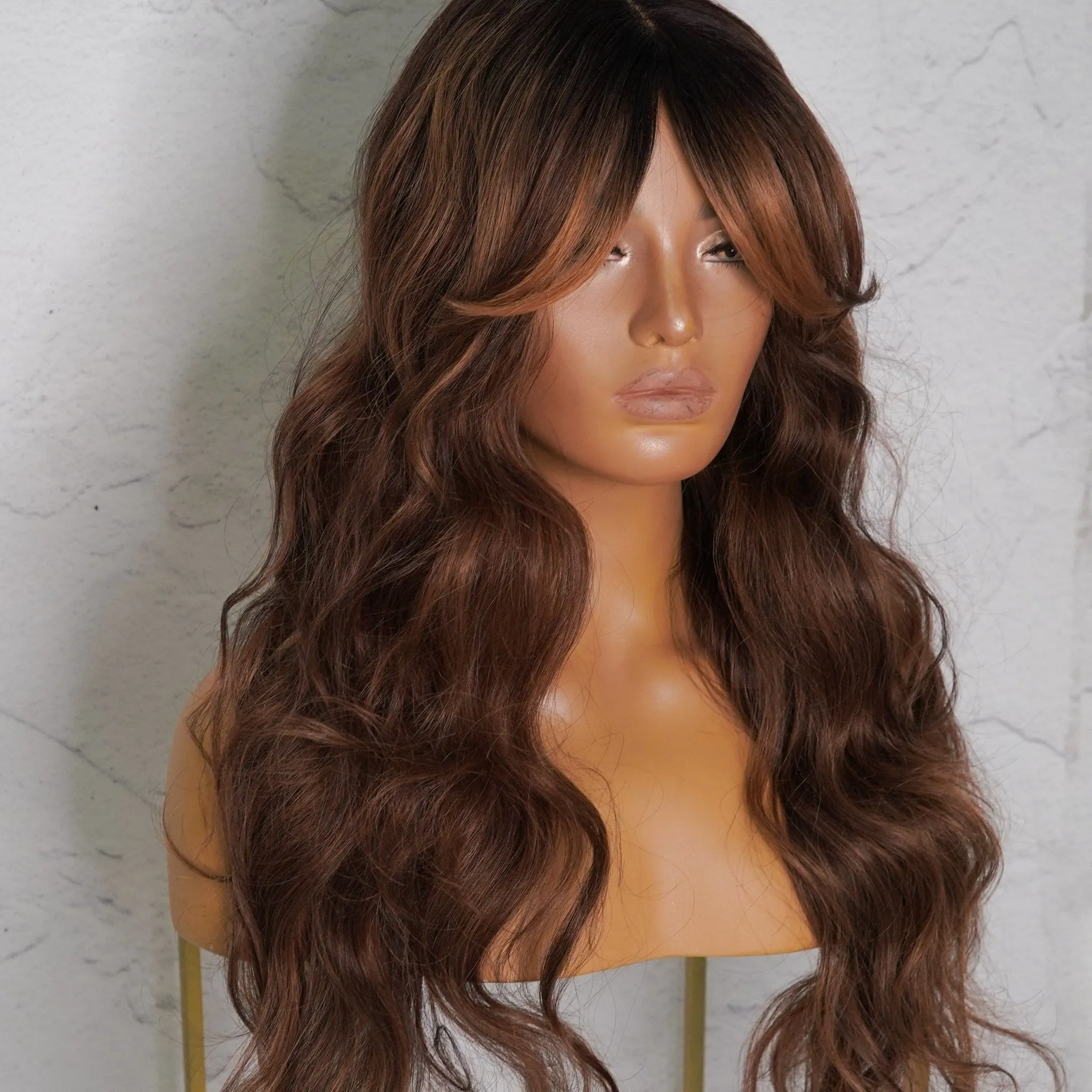 HENLEY Chocolate Brown Lace Fringe Wig
