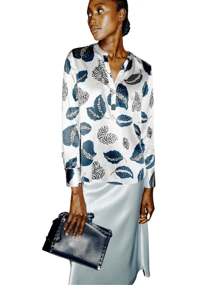 Herzen’s Angelegenheit Blue Leaf Printed Tunic Blouse 25233 6167 233028