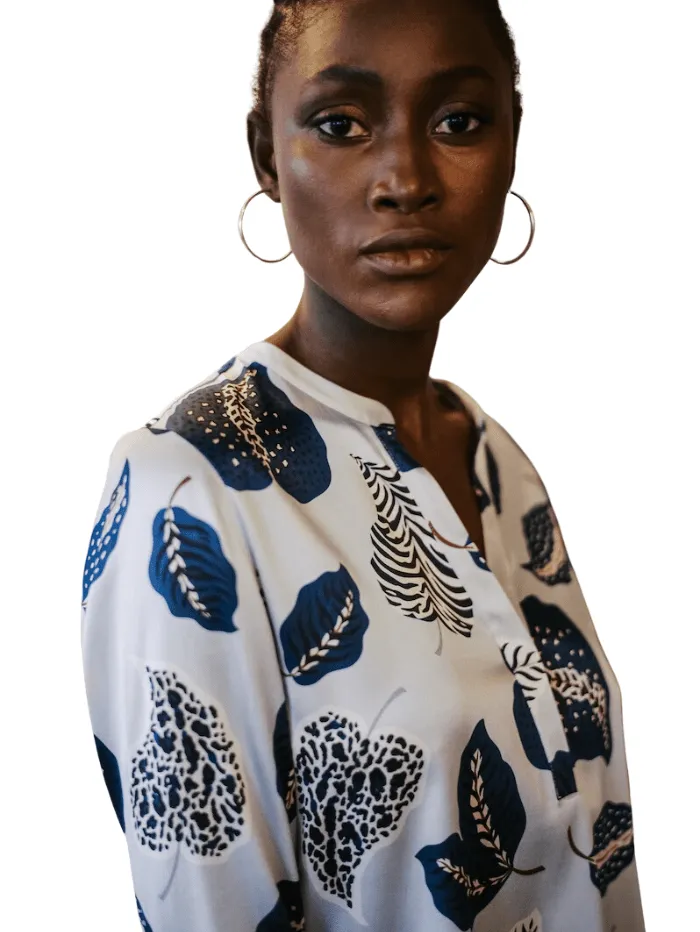 Herzen’s Angelegenheit Blue Leaf Printed Tunic Blouse 25233 6167 233028