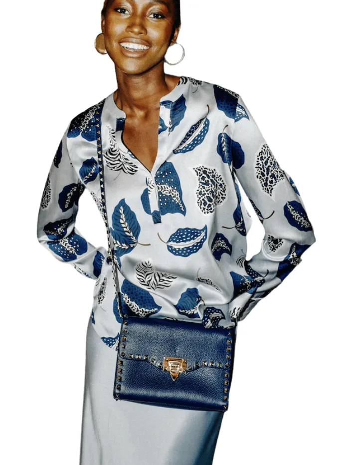Herzen’s Angelegenheit Blue Leaf Printed Tunic Blouse 25233 6167 233028