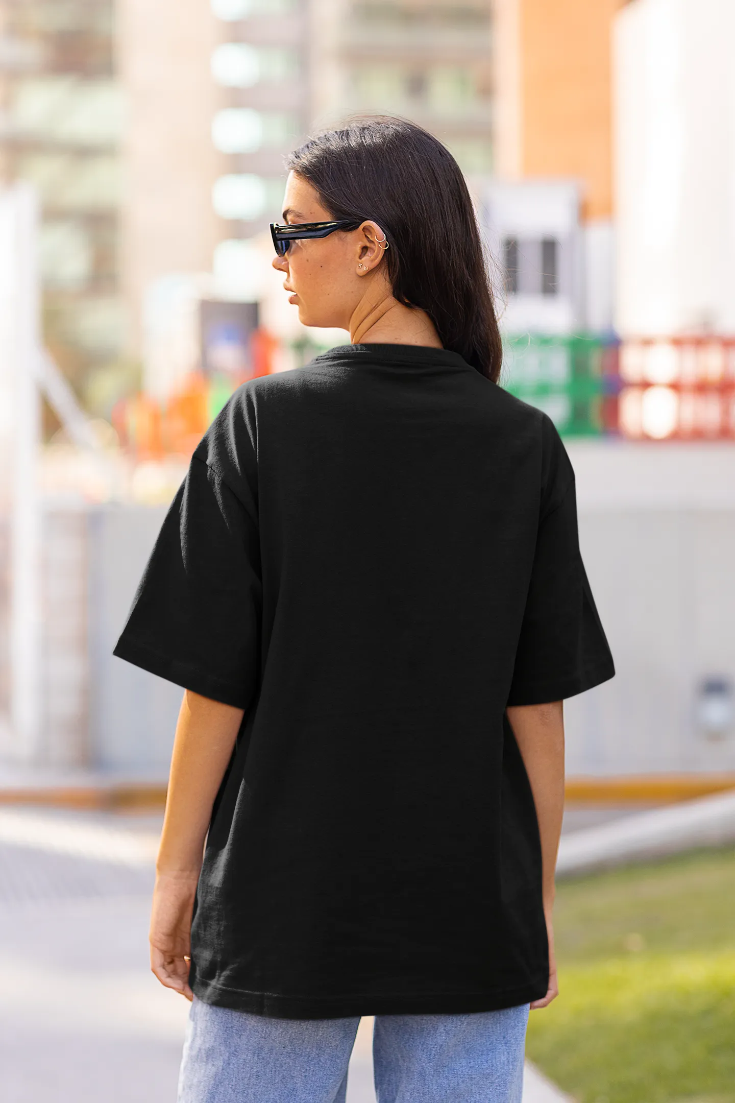 Inverted Headphone Oversized Womens Tshirt Black