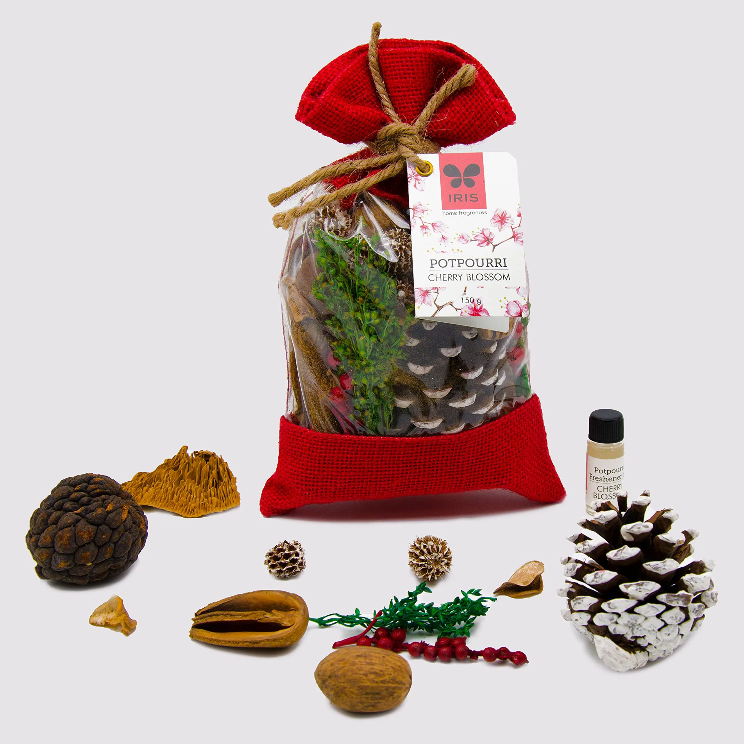 IRIS Potpourri in jute bag Fragrance Cherry Blossom 150 gram with Potpourri refresher oil 5ml