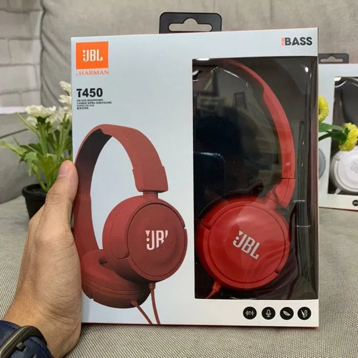 JBL T450 On-ear Wired Headphone  available in black, blue & red.