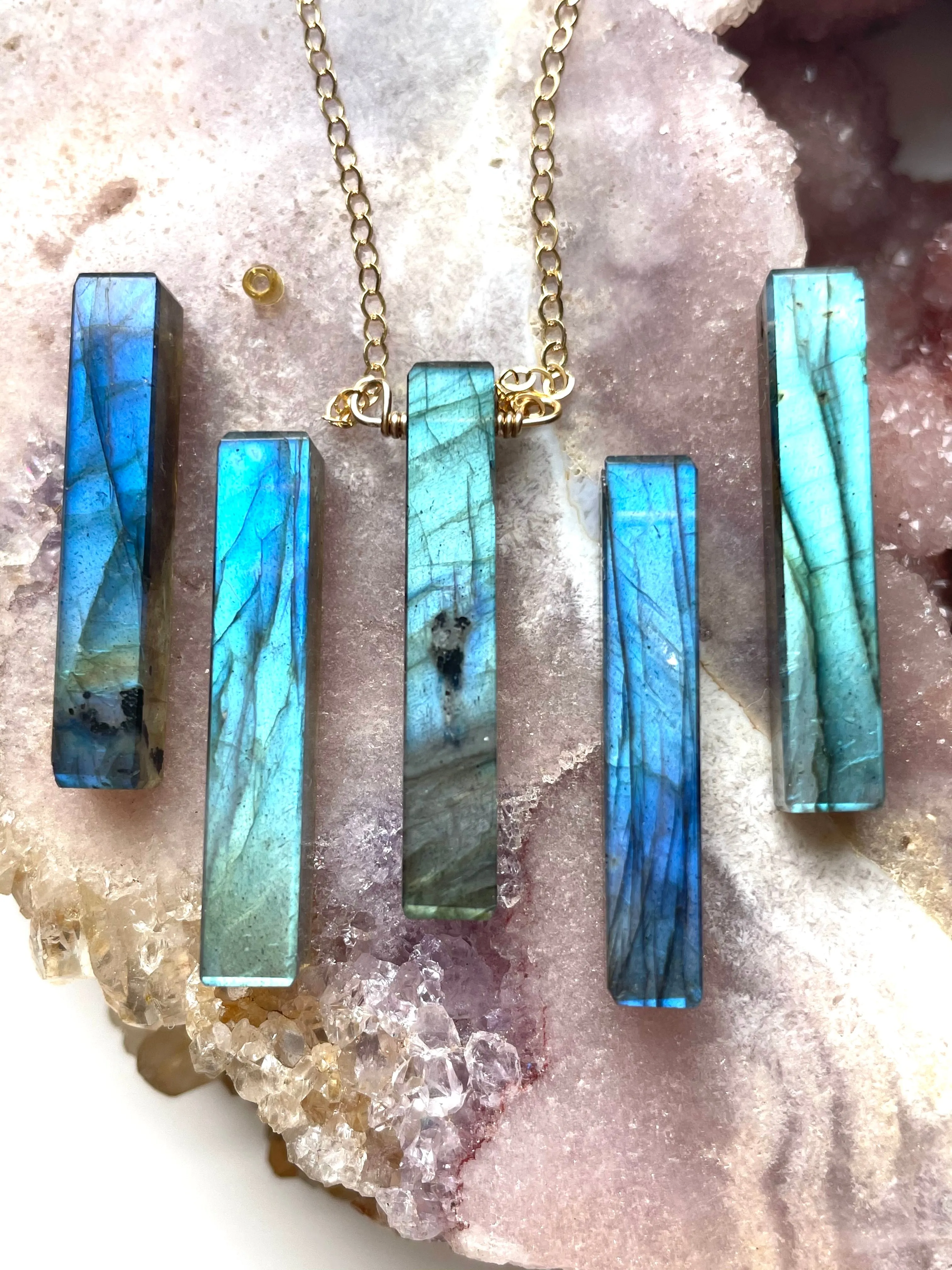 Labradorite Crystal Necklace Sterling or Gold Filled