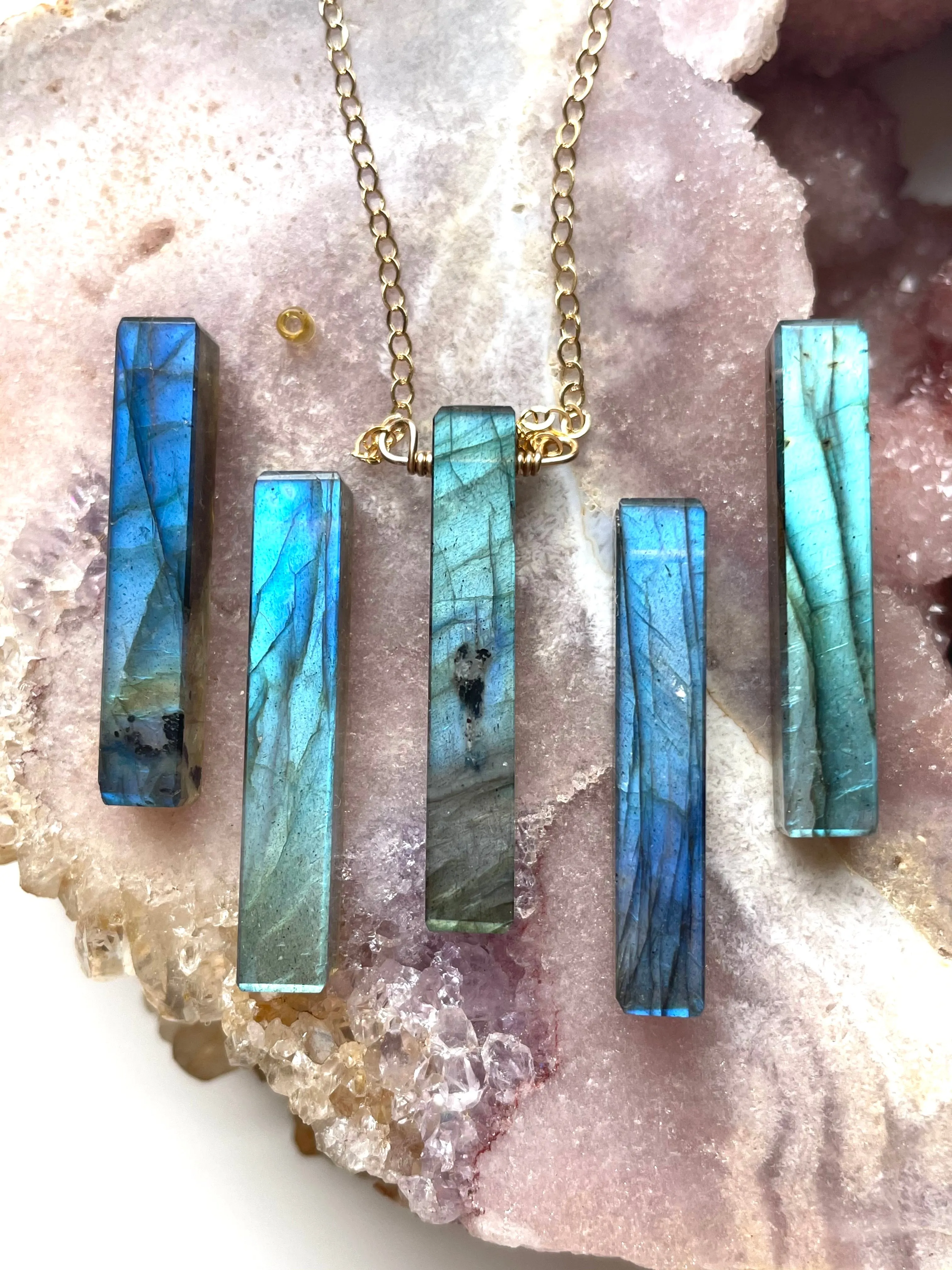 Labradorite Crystal Necklace Sterling or Gold Filled