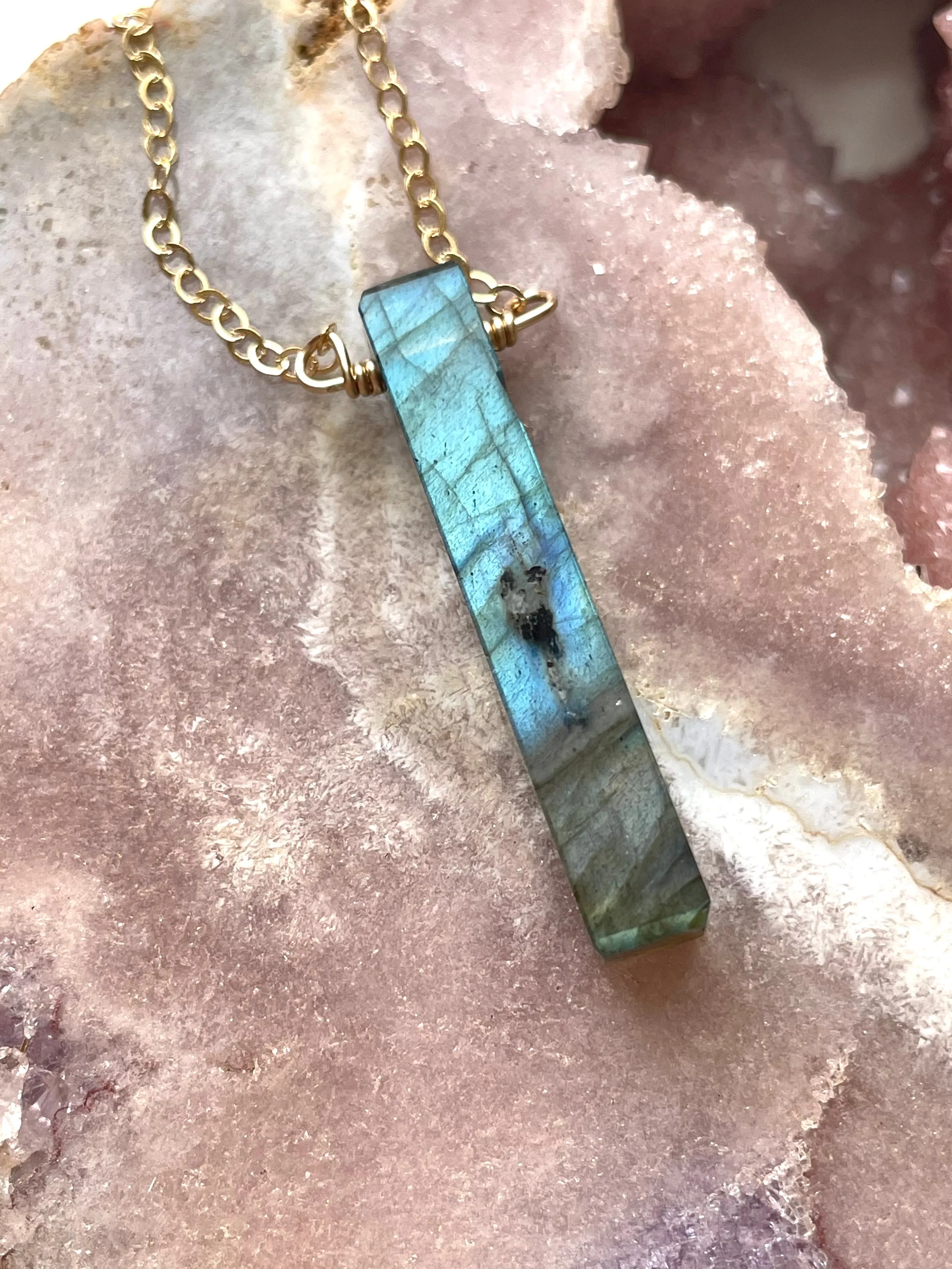 Labradorite Crystal Necklace Sterling or Gold Filled