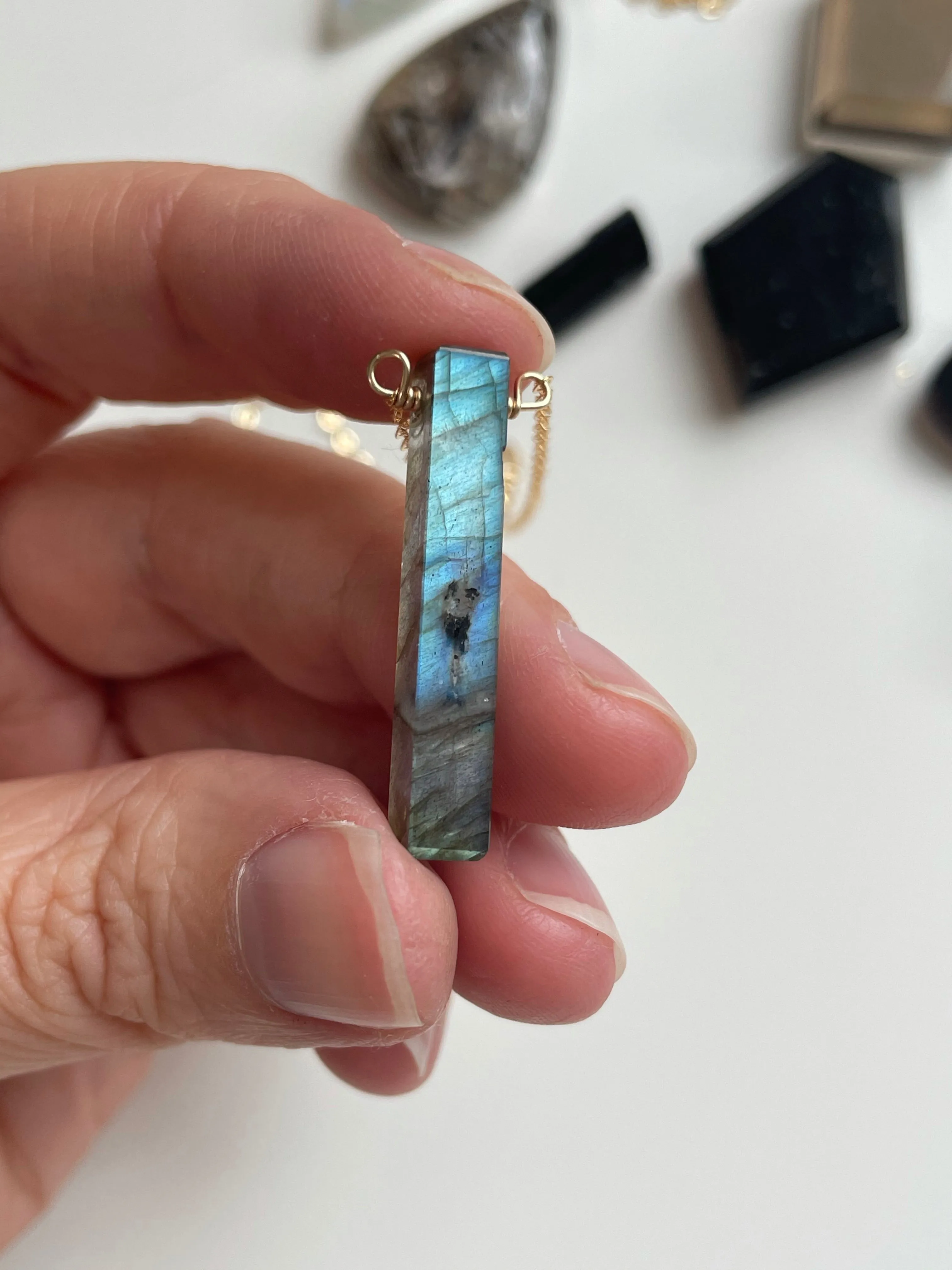 Labradorite Crystal Necklace Sterling or Gold Filled