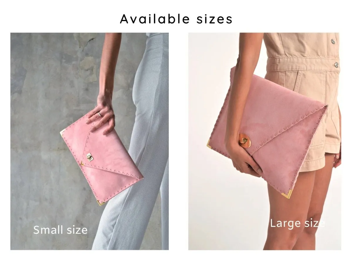 Large Suede clutch in pink: Gold hardware