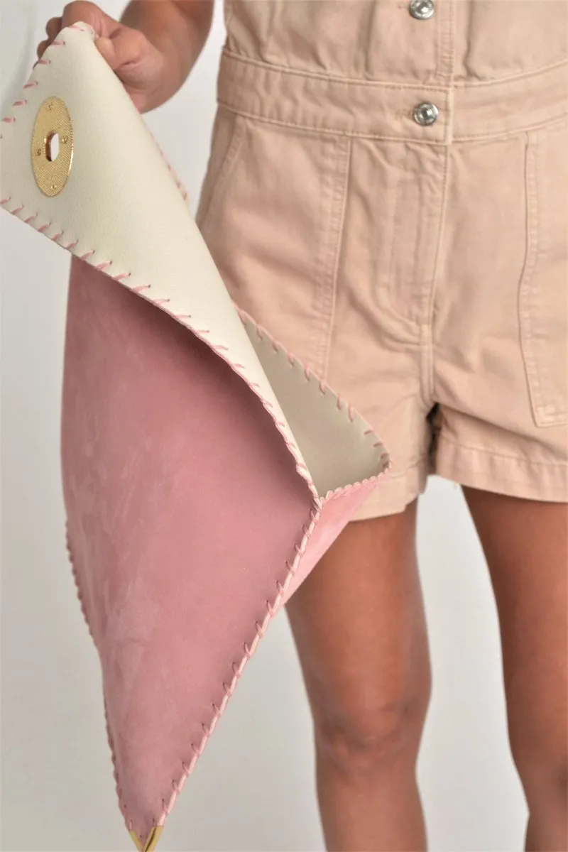 Large Suede clutch in pink: Gold hardware