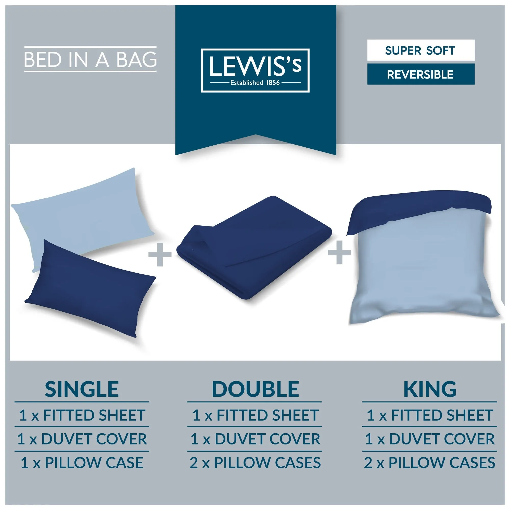 Lewis's Supersoft Reversible Bed in a Bag - Dark Teal / Teal