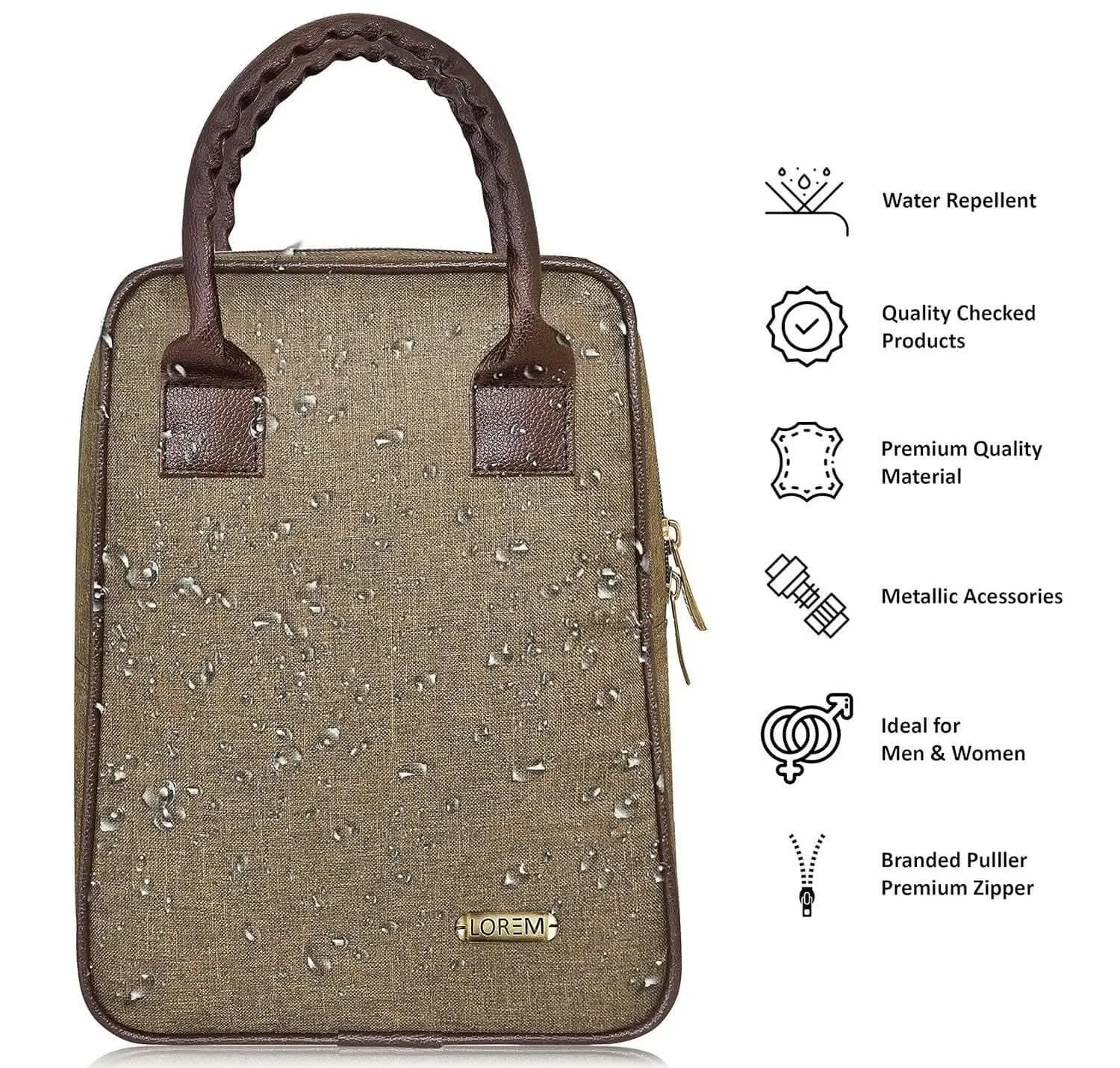 LOREM Khaki Linen Textured Insulated Tiffin Bag/Lunch Bag for Men & Women - TB03