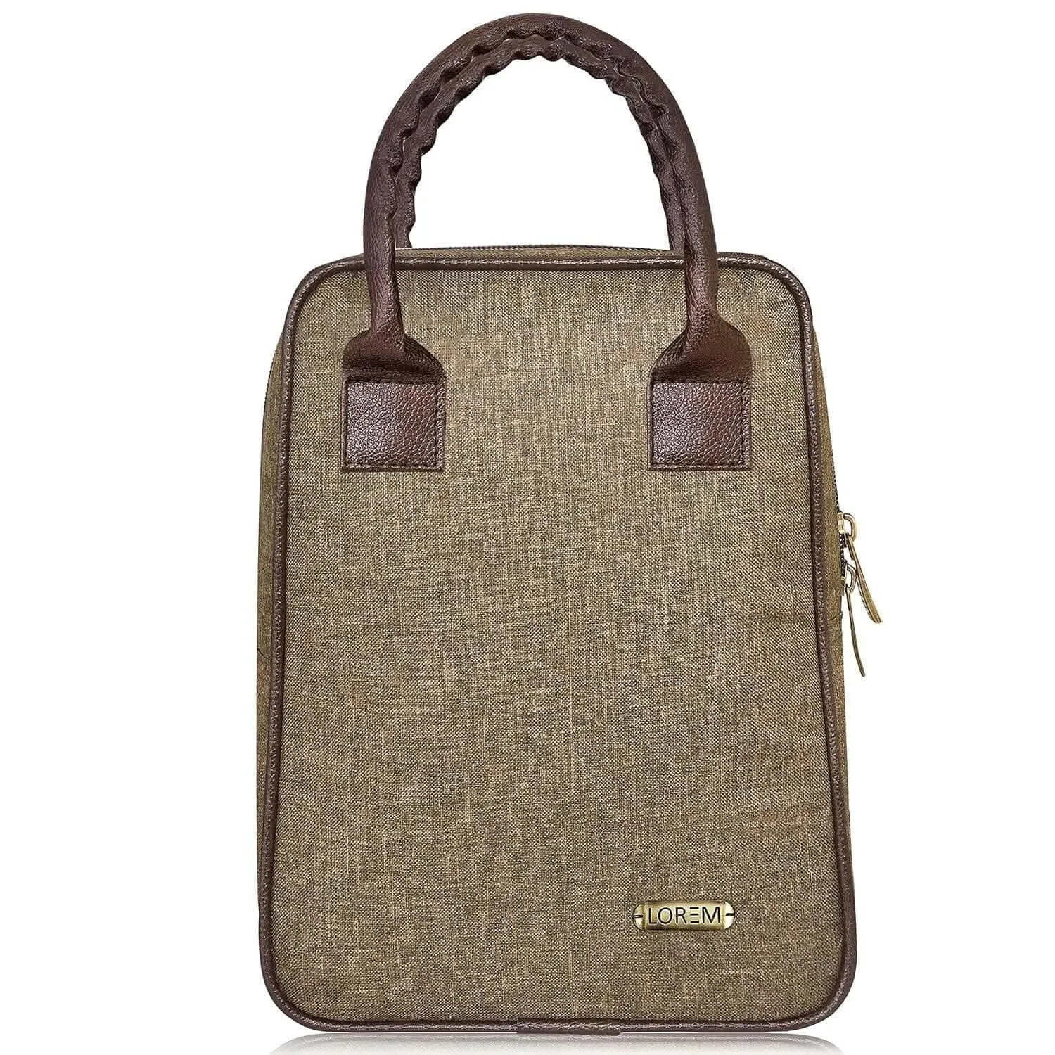 LOREM Khaki Linen Textured Insulated Tiffin Bag/Lunch Bag for Men & Women - TB03