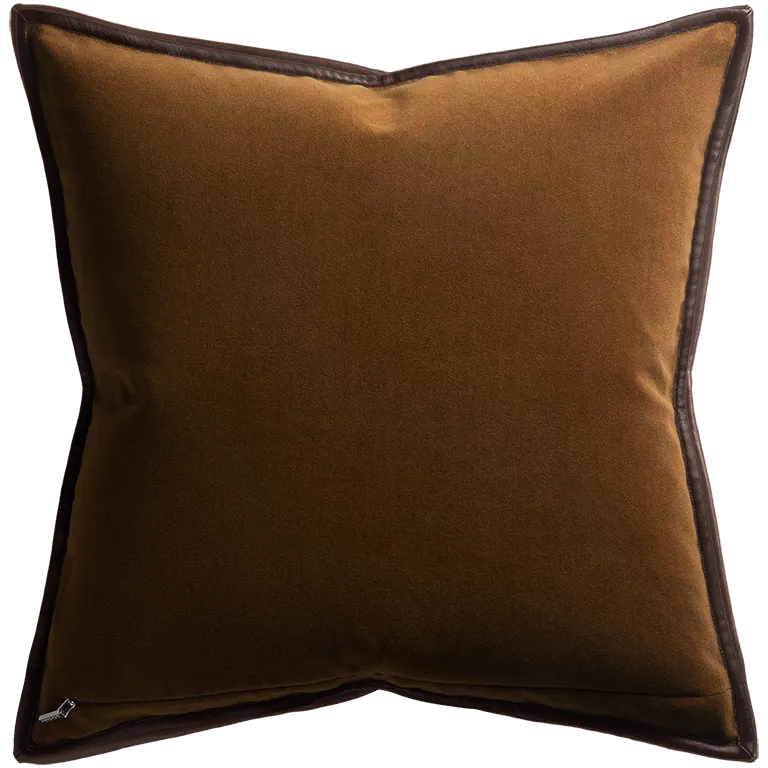 Merino Velvet Cushion with Leather Trim - Maple