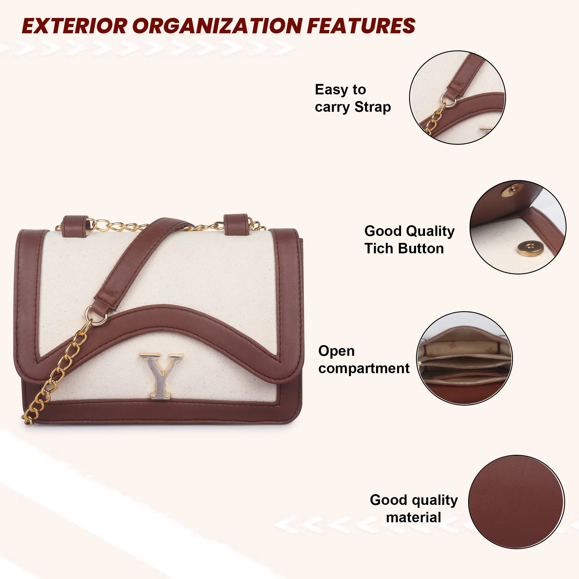 Off White-Tan Canvas Sling Bag For Women